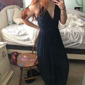 Navy Blue V-Line Prom Dress